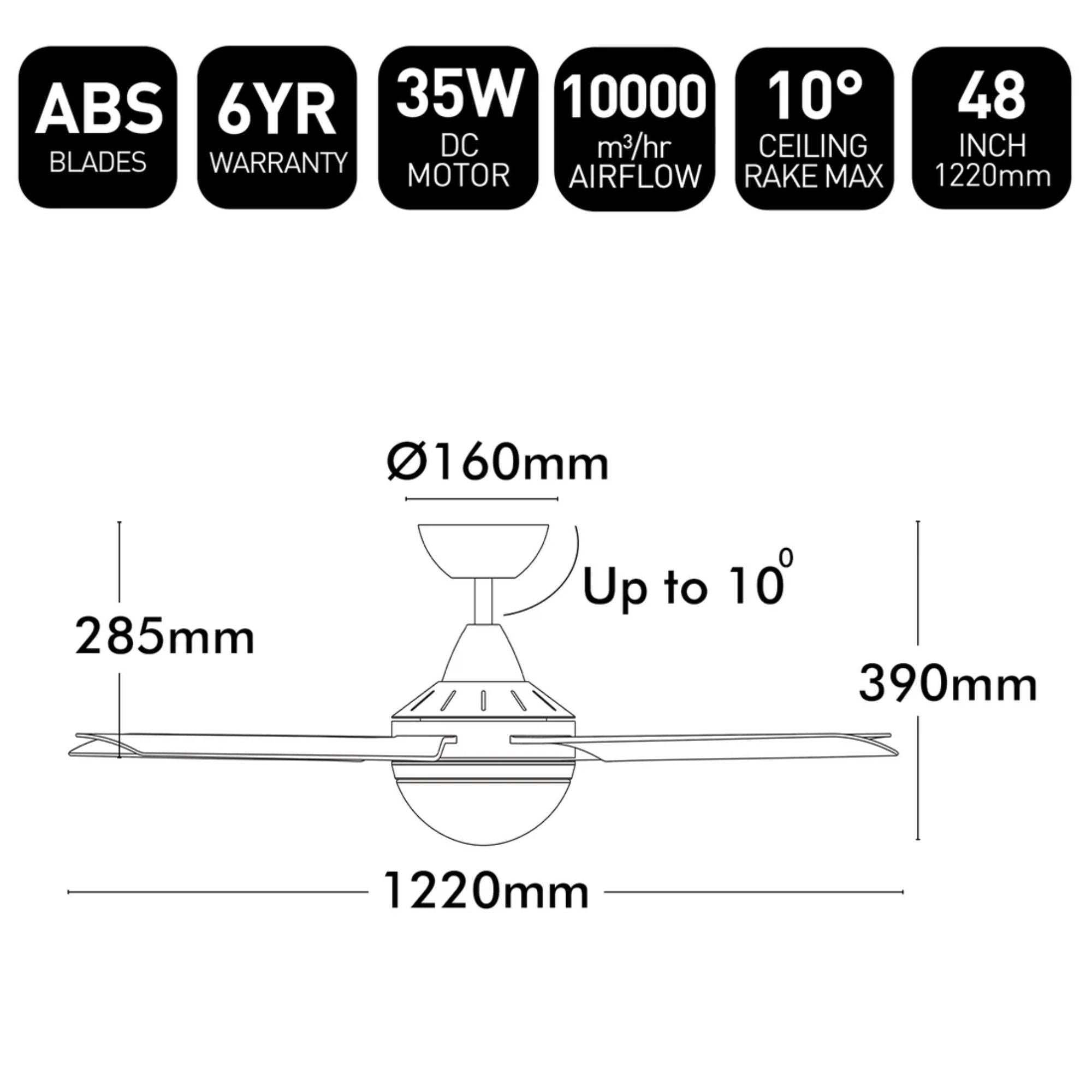 Brilliant CAIRNS - 48" DC Ceiling Fan with Light-Brilliant Lighting-Ozlighting.com.au