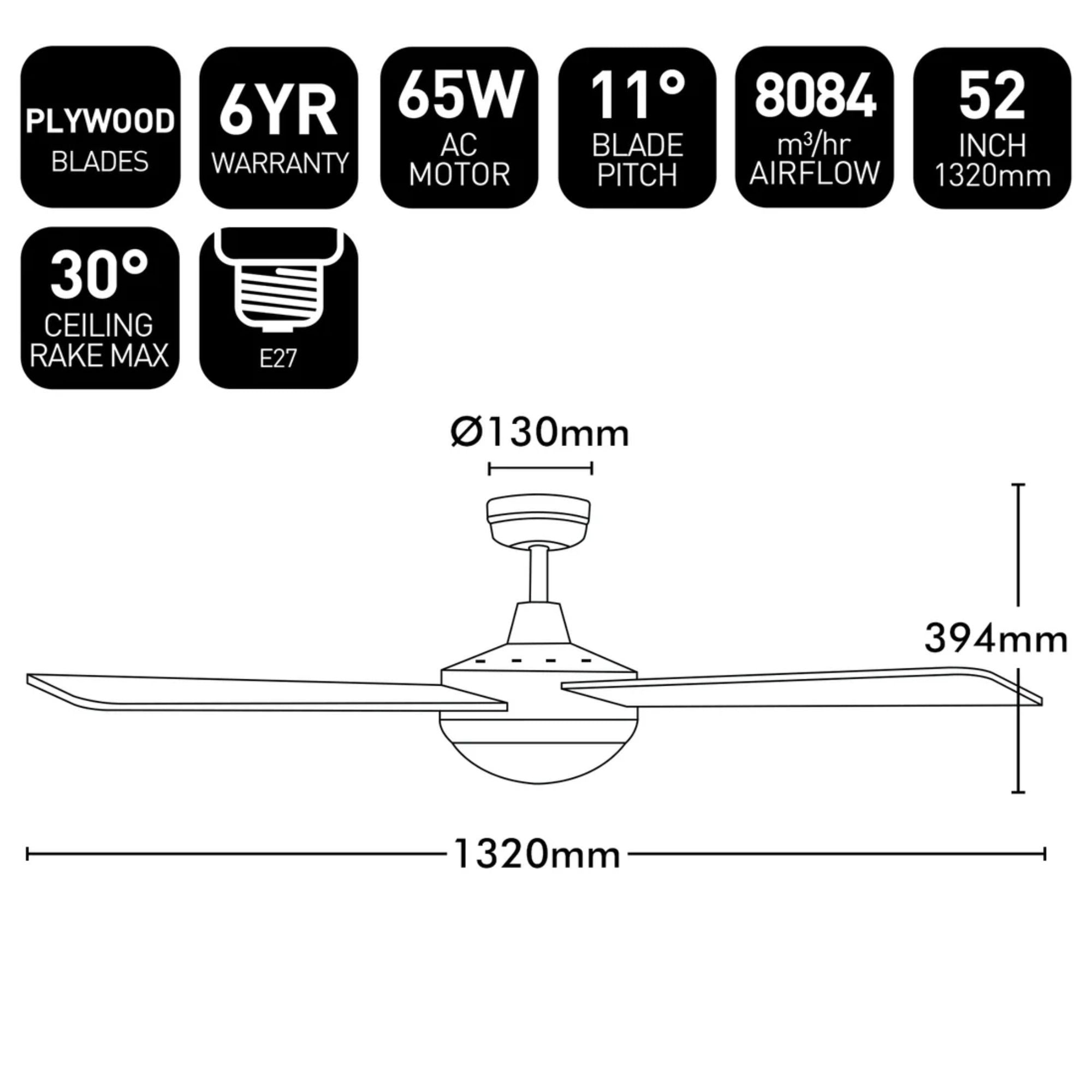 Brilliant Tempo Plus - 52" AC Ceiling Fan with LED Light-Brilliant Lighting-Ozlighting.com.au
