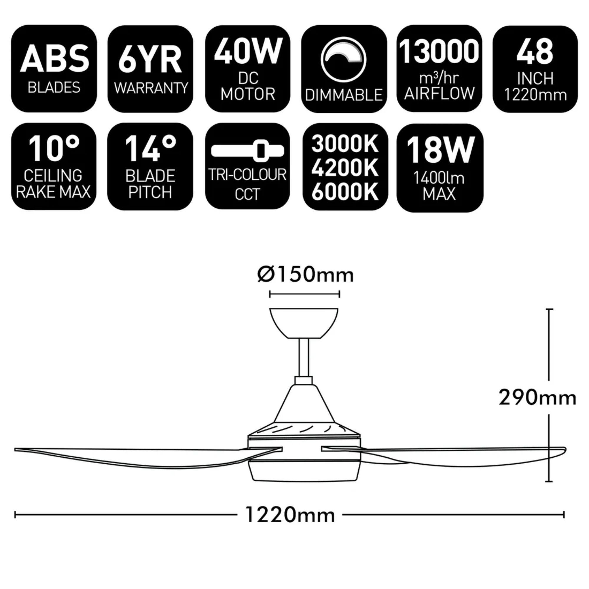 Brilliant VECTOR - 48" DC Ceiling Fan with CCT LED Light-Brilliant Lighting-Ozlighting.com.au