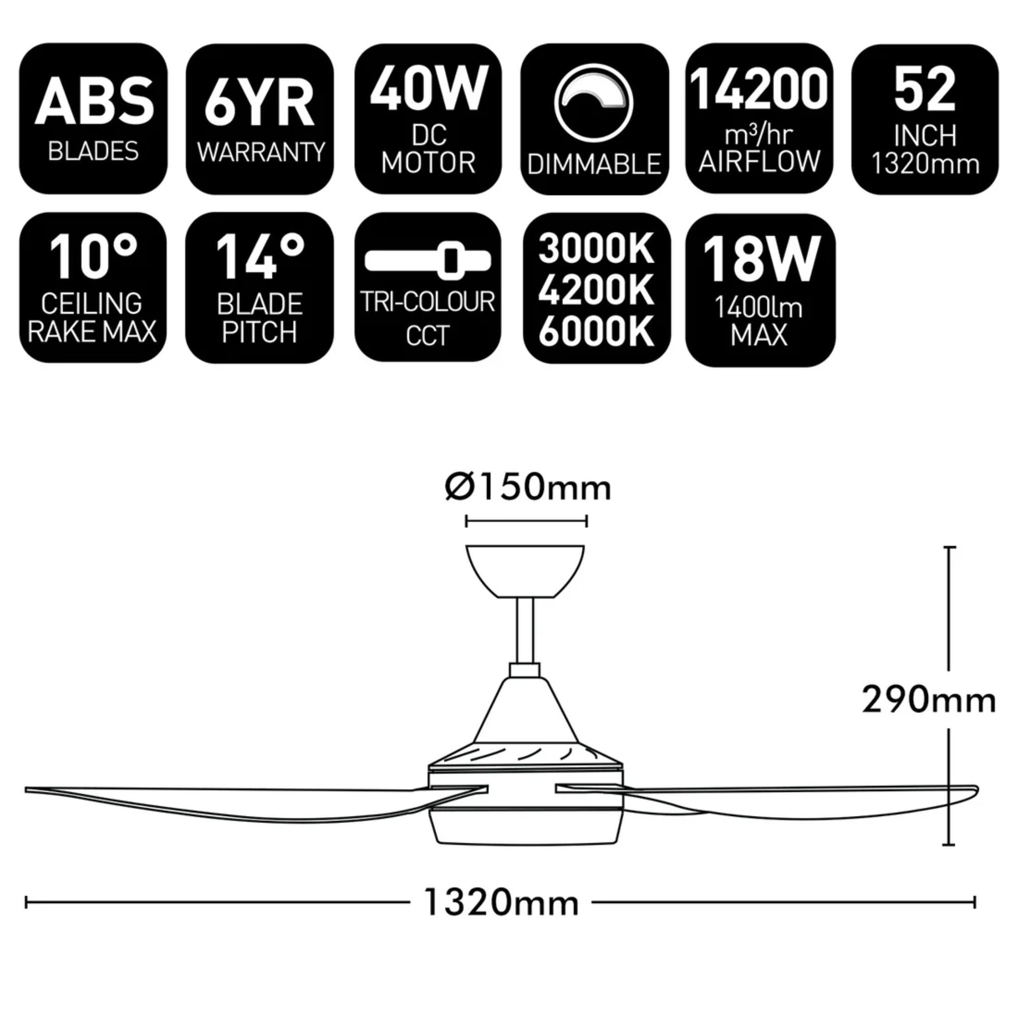 Brilliant VECTOR - 52" DC Ceiling Fan with Light-Brilliant Lighting-Ozlighting.com.au