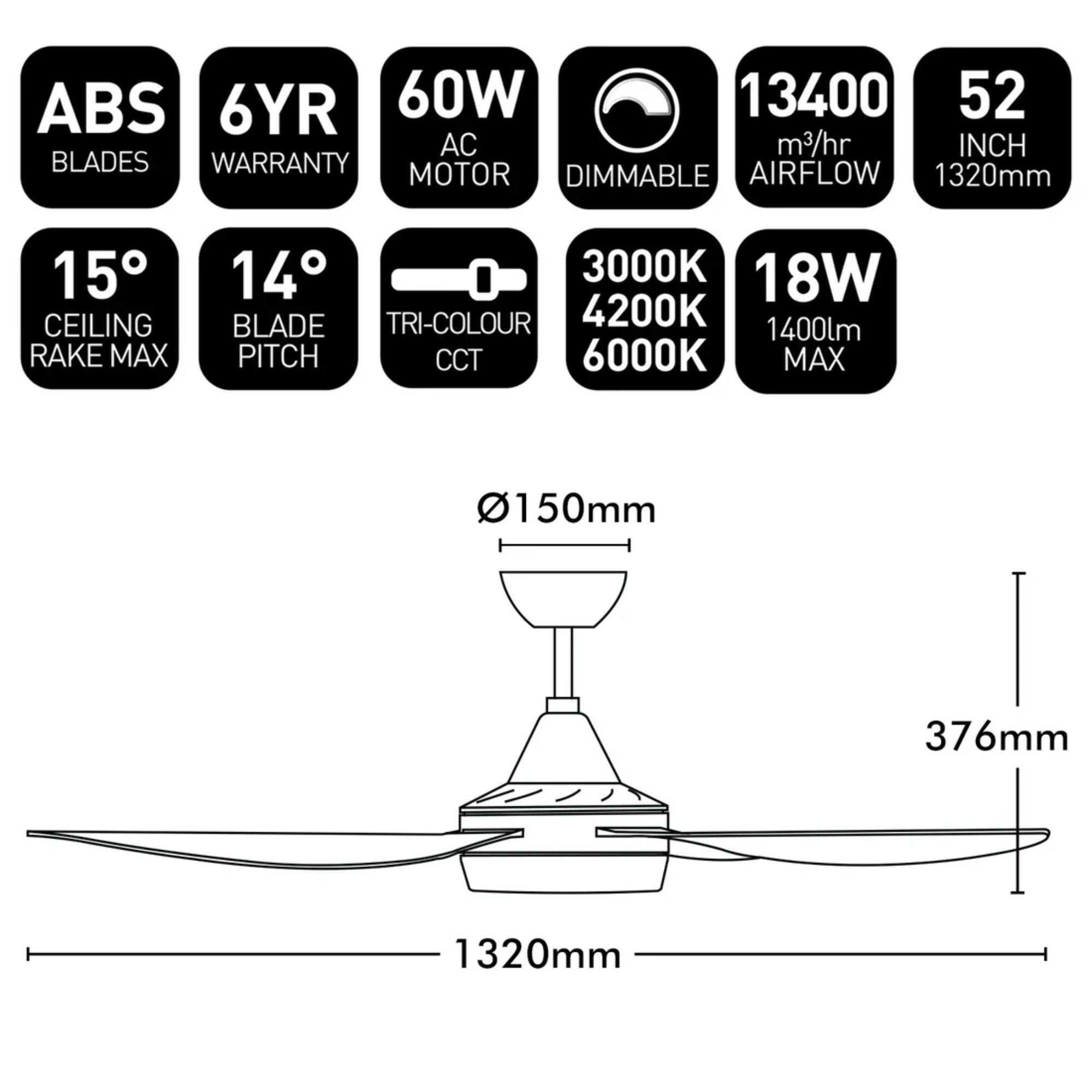 Brilliant Vector-III - 52" AC Ceiling Fan with CCT LED Light-Brilliant Lighting-Ozlighting.com.au