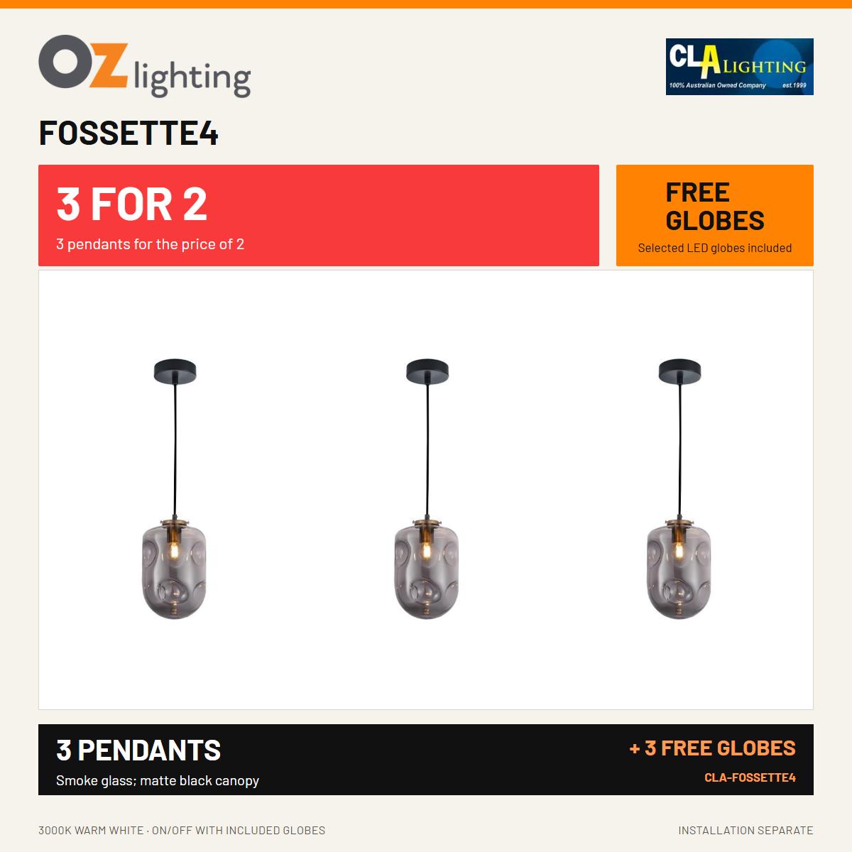 CLA FOSSETTE - 1 Light Pendant - Oblong — 3 Pendants for the Price of 2 + 3 FREE LED Globes-CLA Lighting-Ozlighting.com.au