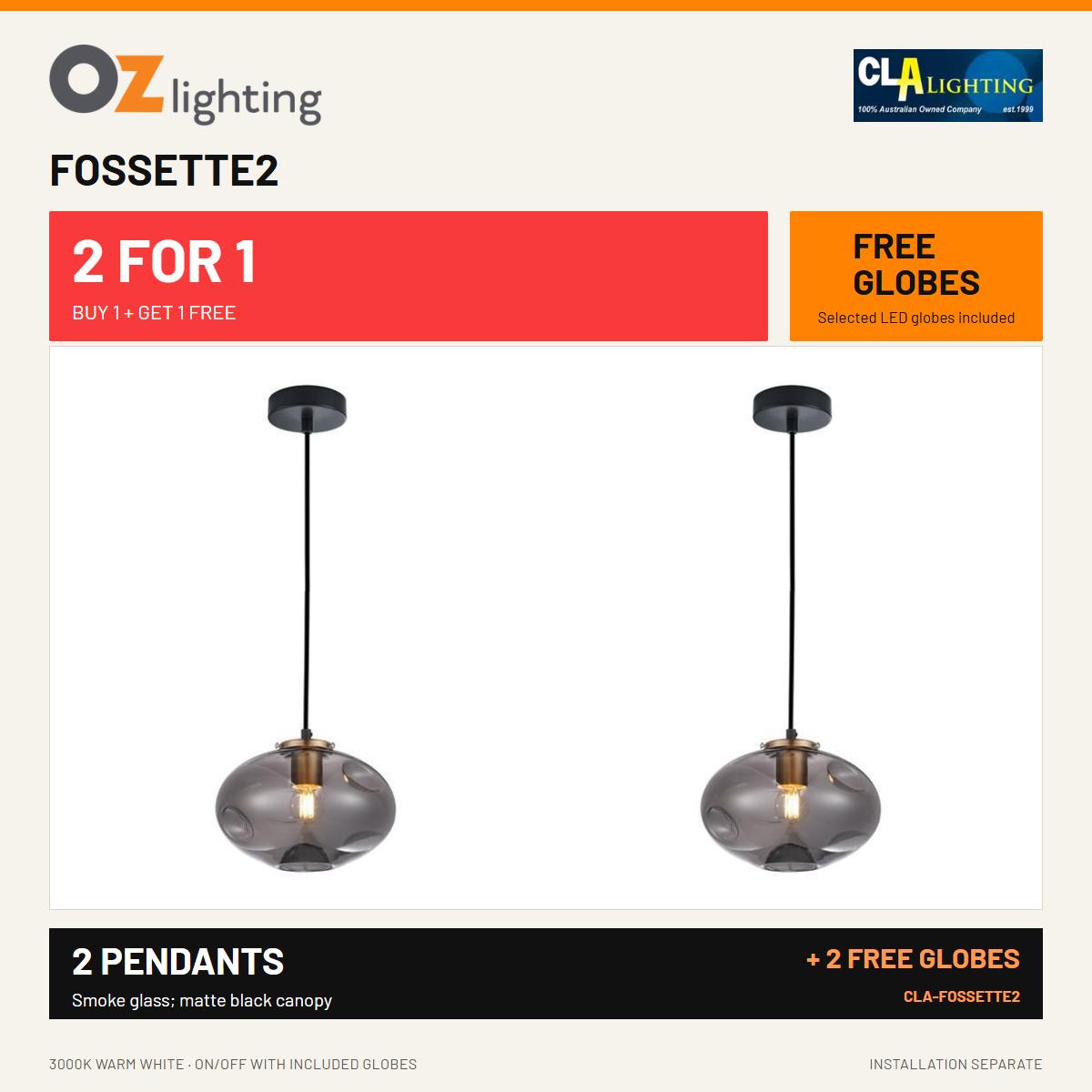 CLA FOSSETTE - 1 Light Pendant - Oval — 2 Pendants for the Price of 1 + 2 FREE LED Globes-CLA Lighting-Ozlighting.com.au