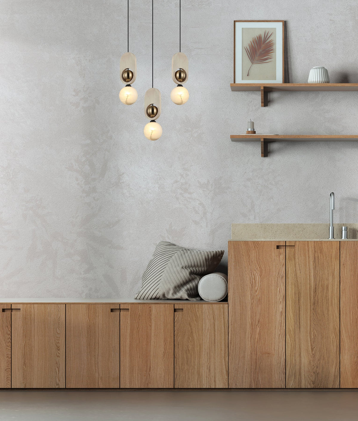 CLA PALTA Pendant - Sandblasted Opal, Wood, Brass-CLA Lighting-Ozlighting.com.au
