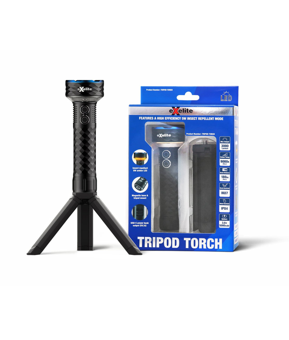 CLA Tripod Torch - LED Tripod Mount Rechargeable Torch IPX4 IK07-CLA Lighting-Ozlighting.com.au