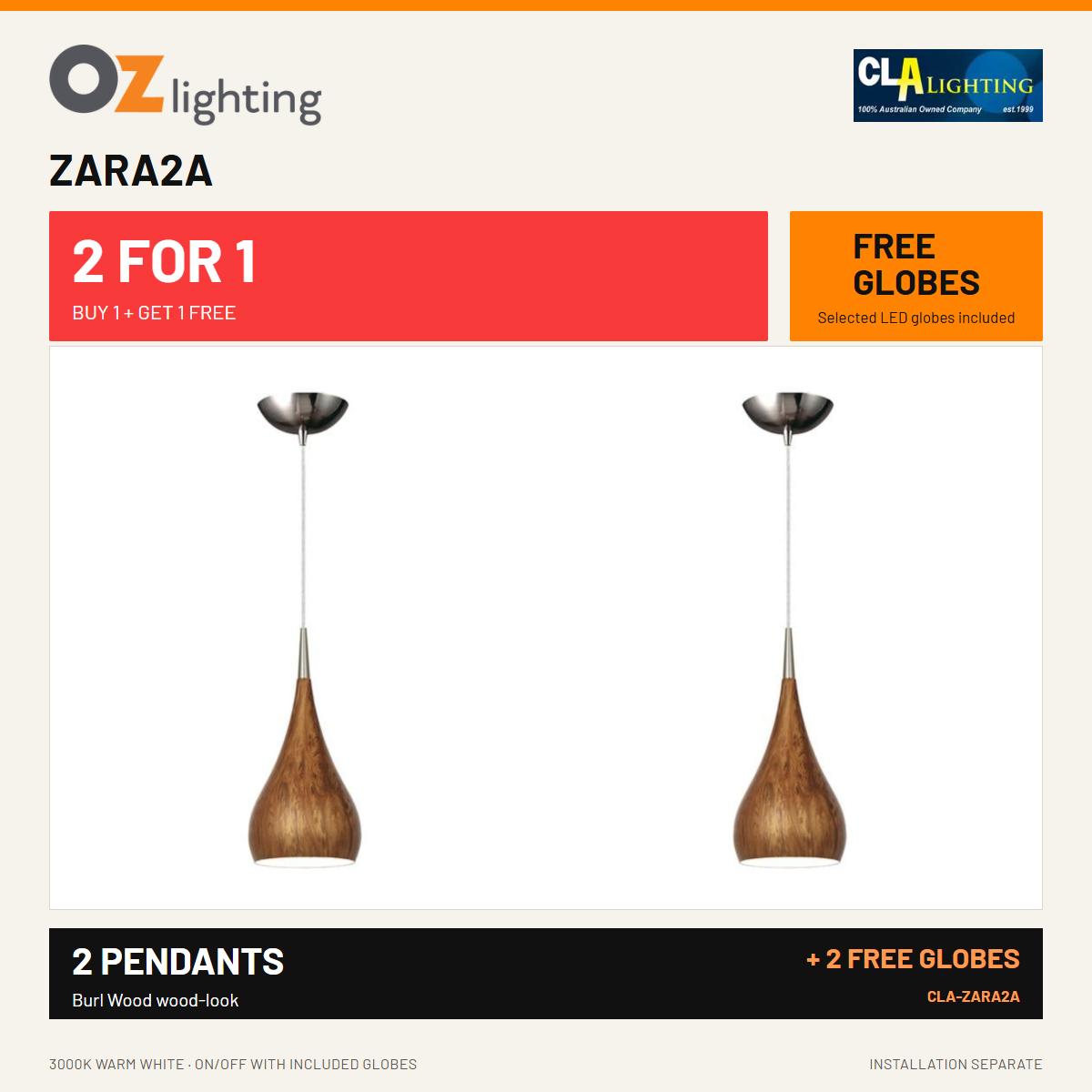 CLA ZARA - 1 Light Metal Dome Pendant - 160mm / Burl Wood — 2 Pendants for the Price of 1 + 2 FREE LED Globes-CLA Lighting-Ozlighting.com.au