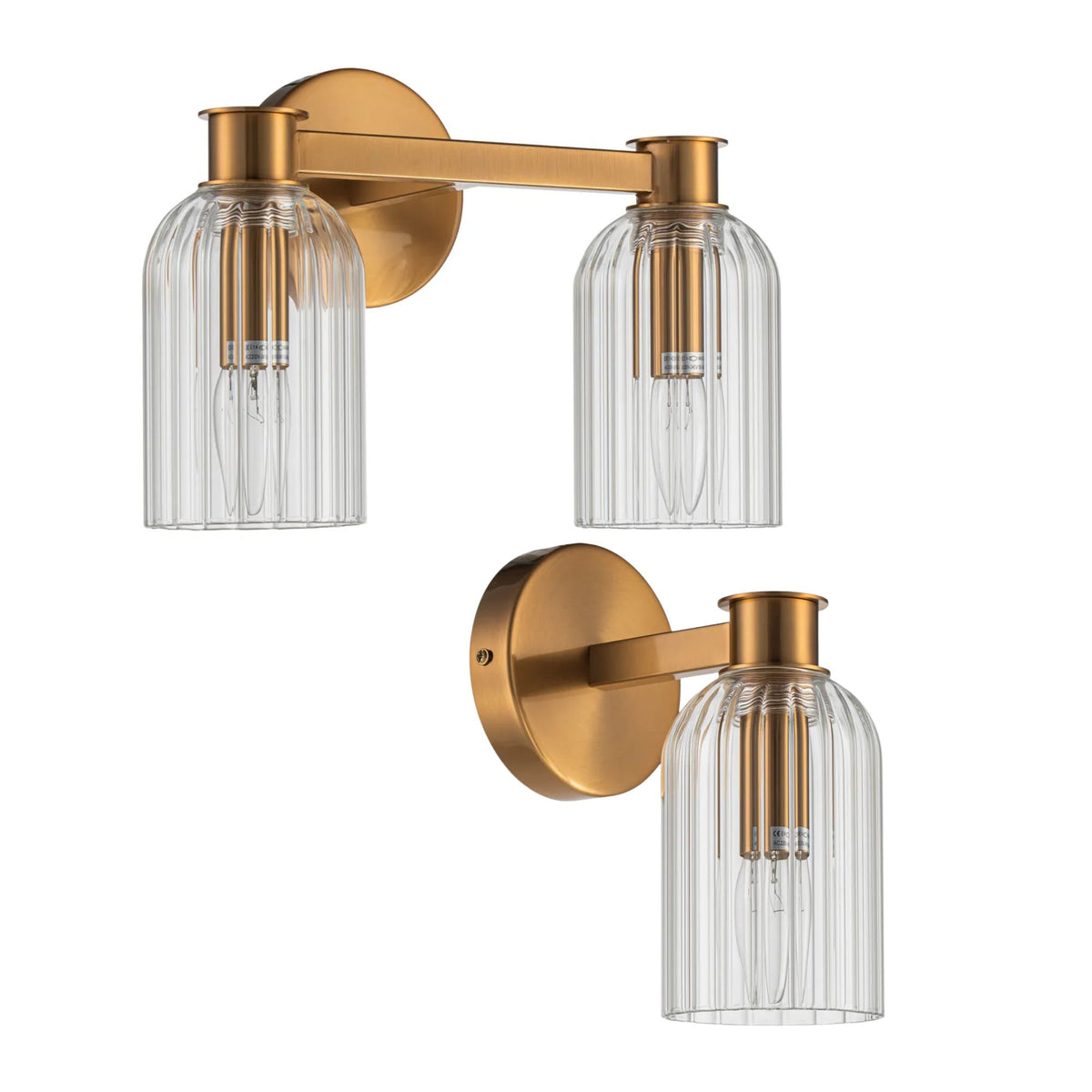 Cafe Lighting CHARLIZE Wall Light Ribbed Glass Brushed Brass-Cafe Lighting-Ozlighting.com.au