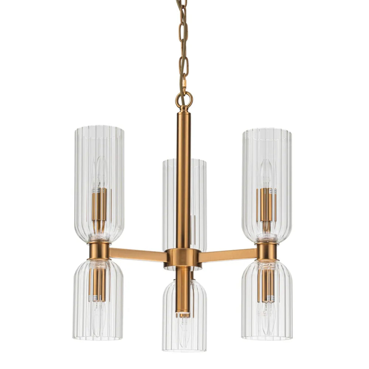 Cafe Lighting HEPBURN Chandelier Ribbed Glass Brushed Brass-Cafe Lighting-Ozlighting.com.au