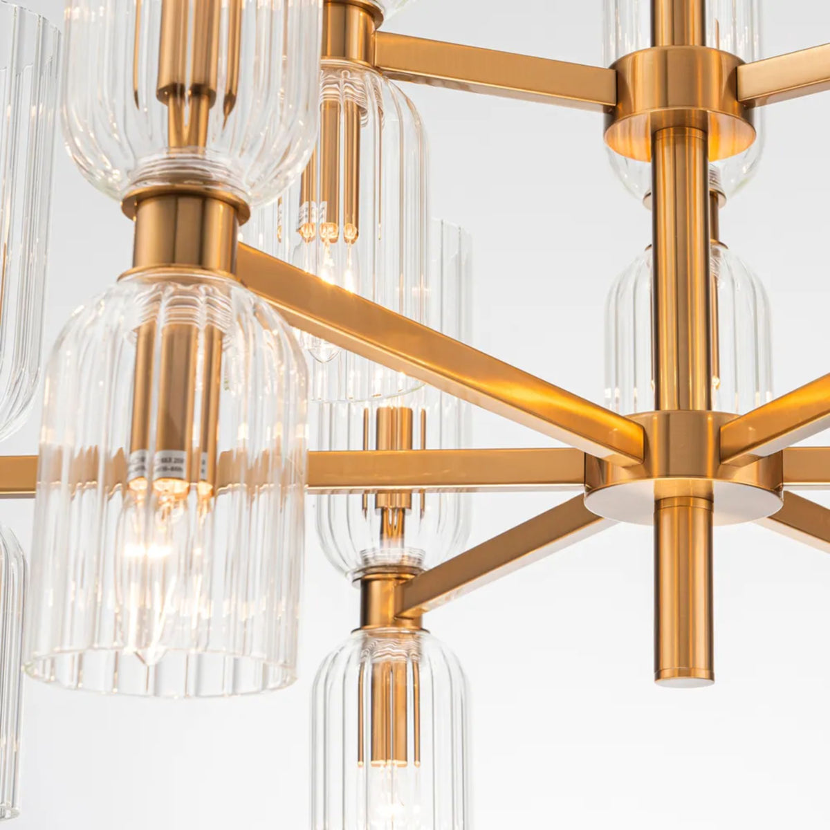 Cafe Lighting HEPBURN Chandelier Ribbed Glass Brushed Brass-Cafe Lighting-Ozlighting.com.au
