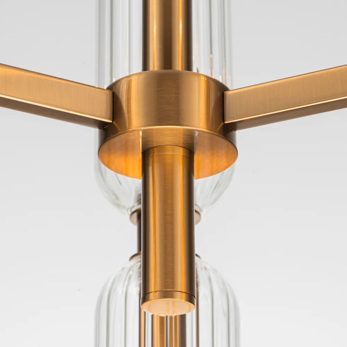 Cafe Lighting HEPBURN Chandelier Ribbed Glass Brushed Brass-Cafe Lighting-Ozlighting.com.au
