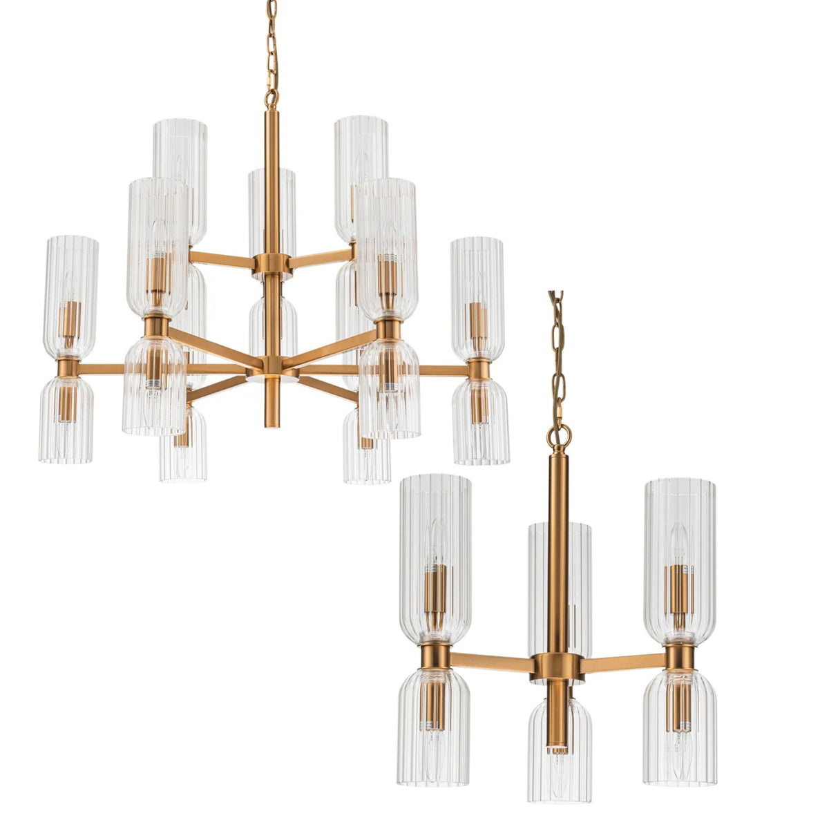Cafe Lighting HEPBURN Chandelier Ribbed Glass Brushed Brass-Cafe Lighting-Ozlighting.com.au