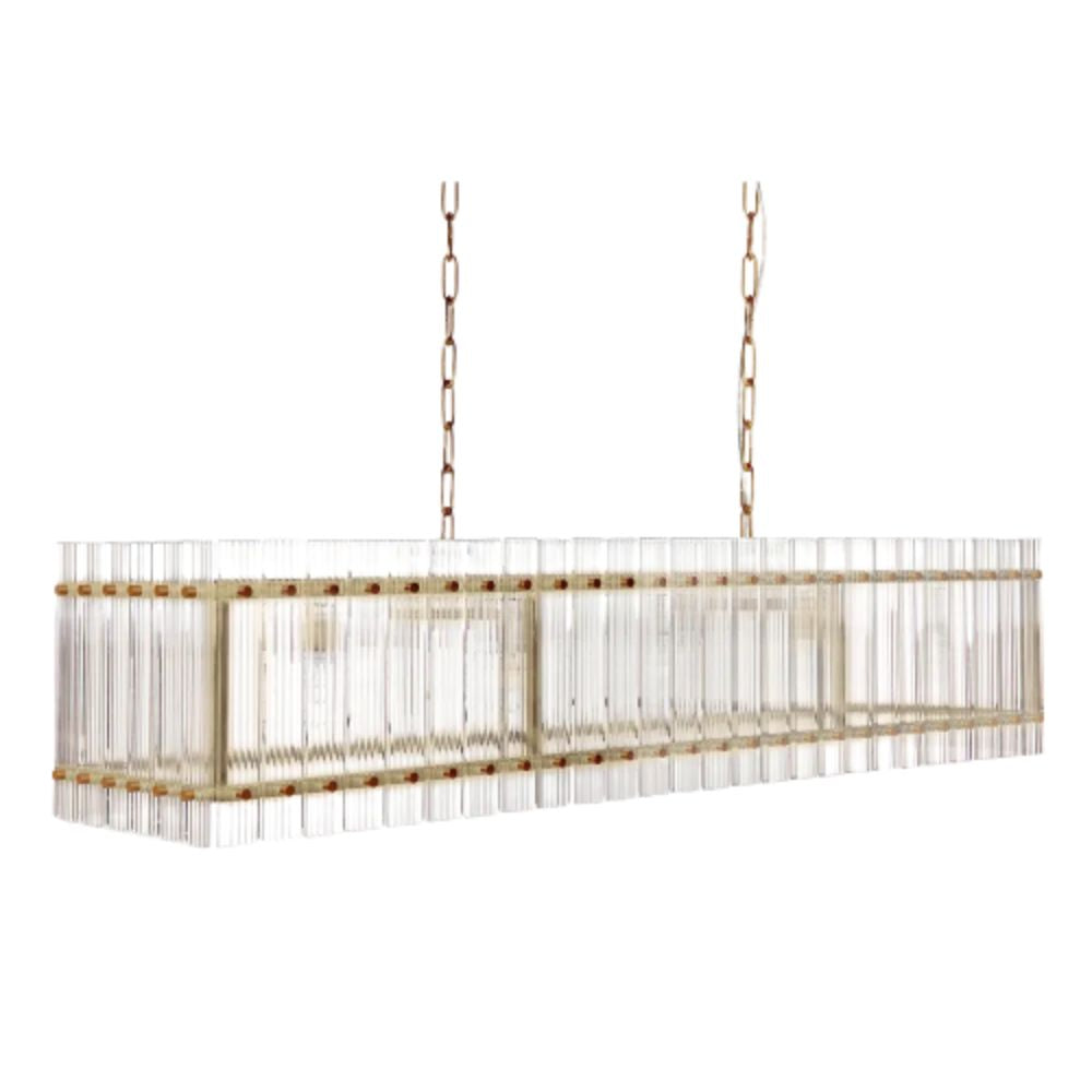Cafe Lighting PALOMA Pendant - 10 Light 138cm Reeded Clear Glass Panel Bar-Cafe Lighting-Ozlighting.com.au