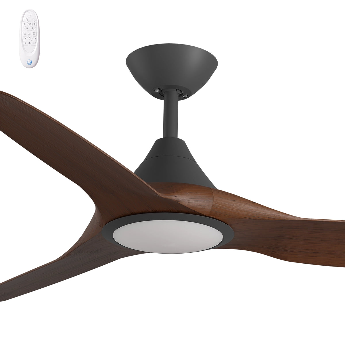 Calibo Smart CloudFan DC Ceiling Fan - 48" (1220mm) ABS, 20W CCT LED Light and Remote, Black & Koa-Calibo-Ozlighting.com.au