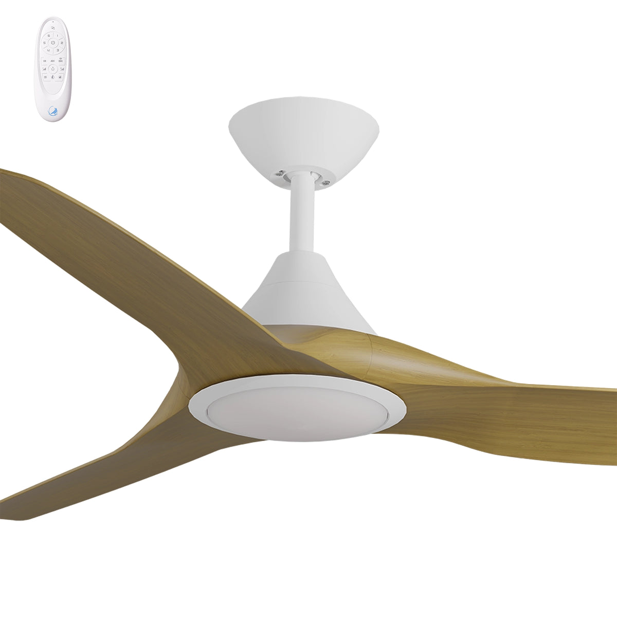 Calibo Smart CloudFan DC Ceiling Fan - 48" (1220mm) ABS, 20W CCT LED Light and Remote, White & Teak-Calibo-Ozlighting.com.au