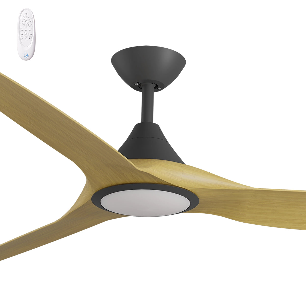 Calibo Smart CloudFan DC Ceiling Fan - 60" (1520mm) ABS, 20W CCT LED Light and Remote, Black & Bamboo-Calibo-Ozlighting.com.au