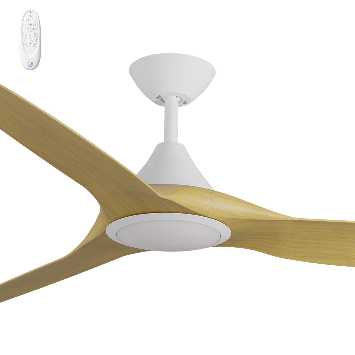Calibo Smart CloudFan DC Ceiling Fan - 60" (1520mm) ABS, 20W CCT LED Light and Remote, White & Bamboo-Calibo-Ozlighting.com.au