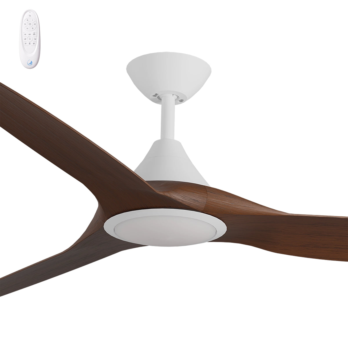 Calibo Smart CloudFan DC Ceiling Fan - 60" (1520mm) ABS, 20W CCT LED Light and Remote, White & Koa-Calibo-Ozlighting.com.au