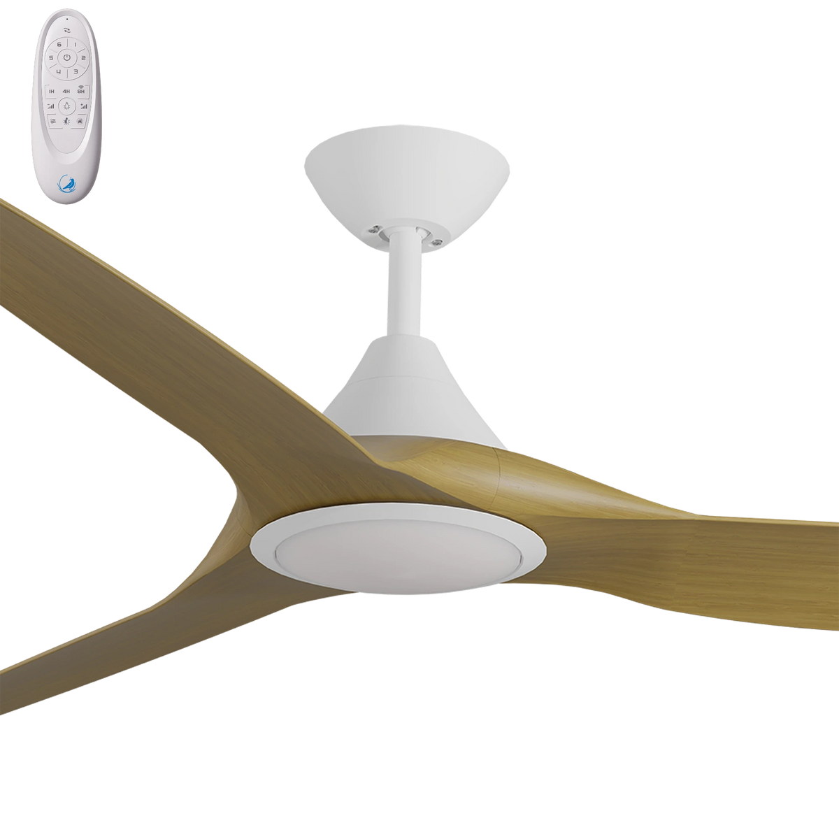 Calibo Smart CloudFan 60" (1520mm) ABS DC Ceiling Fan with 20W CCT LED Light and Remote - White & Teak-Calibo-Ozlighting.com.au