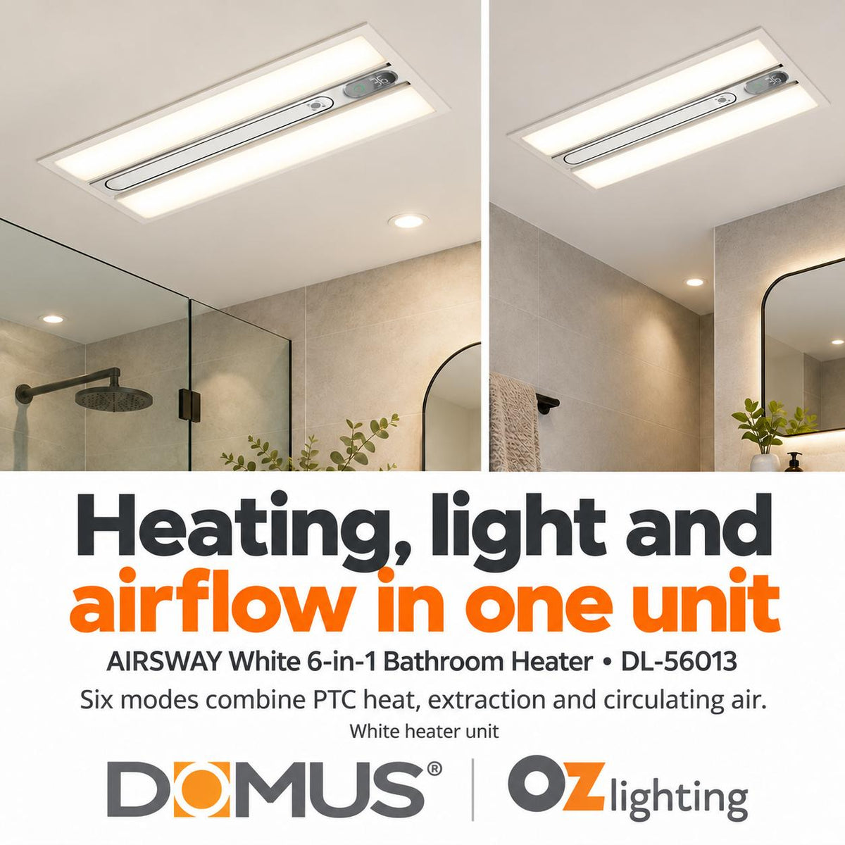 Domus AIRSWAY 6-In-1 Premium PTC Bathroom Heater-Domus Lighting-Ozlighting.com.au