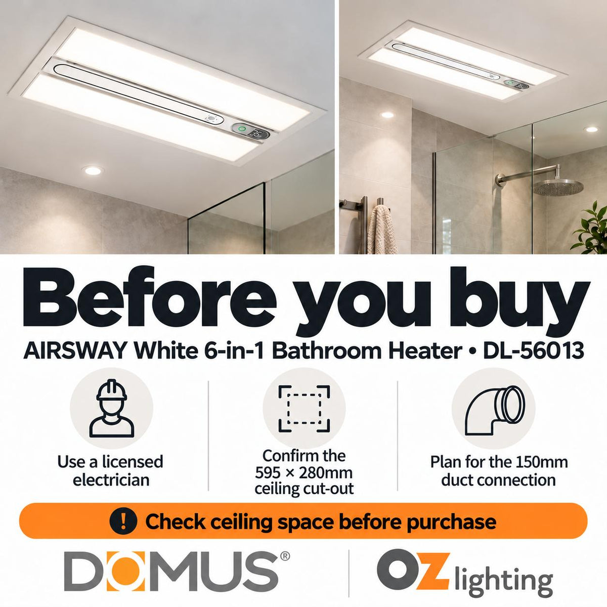 Domus AIRSWAY 6-In-1 Premium PTC Bathroom Heater-Domus Lighting-Ozlighting.com.au