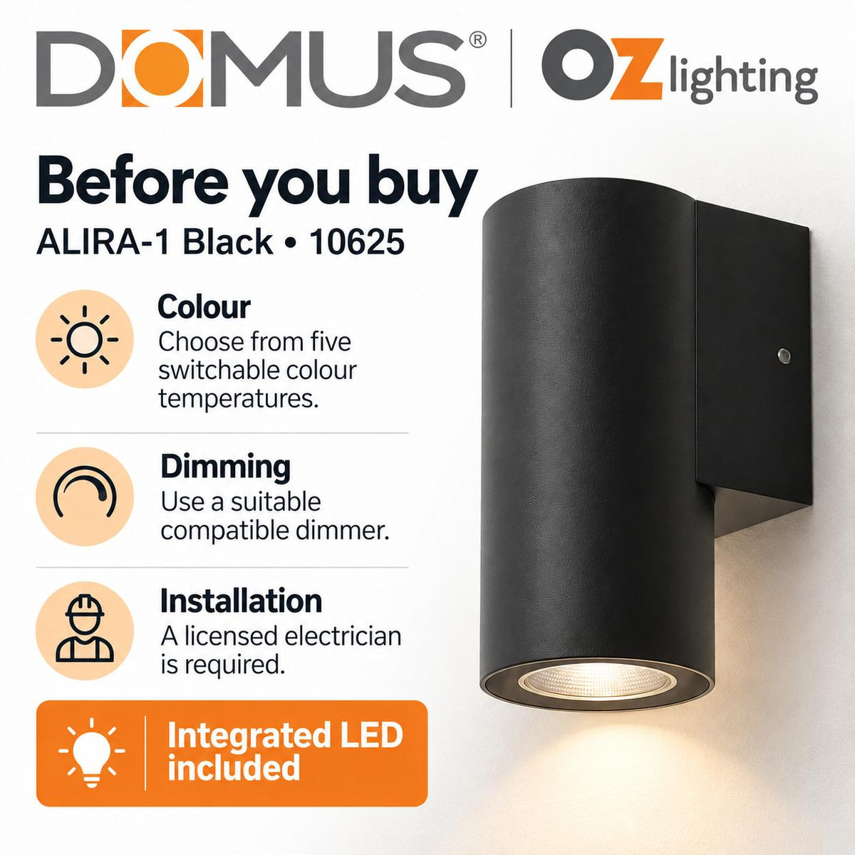 Domus ALIRA-1 Wall Light - 240V, IP65-Domus Lighting-Ozlighting.com.au