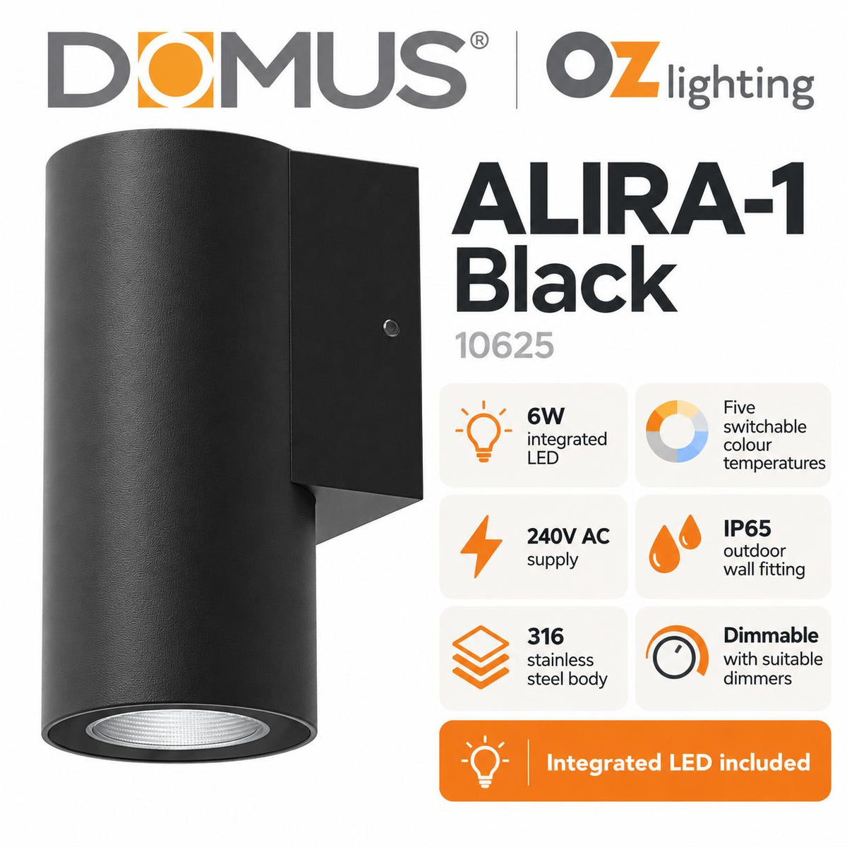 Domus ALIRA-1 Wall Light - 240V, IP65-Domus Lighting-Ozlighting.com.au