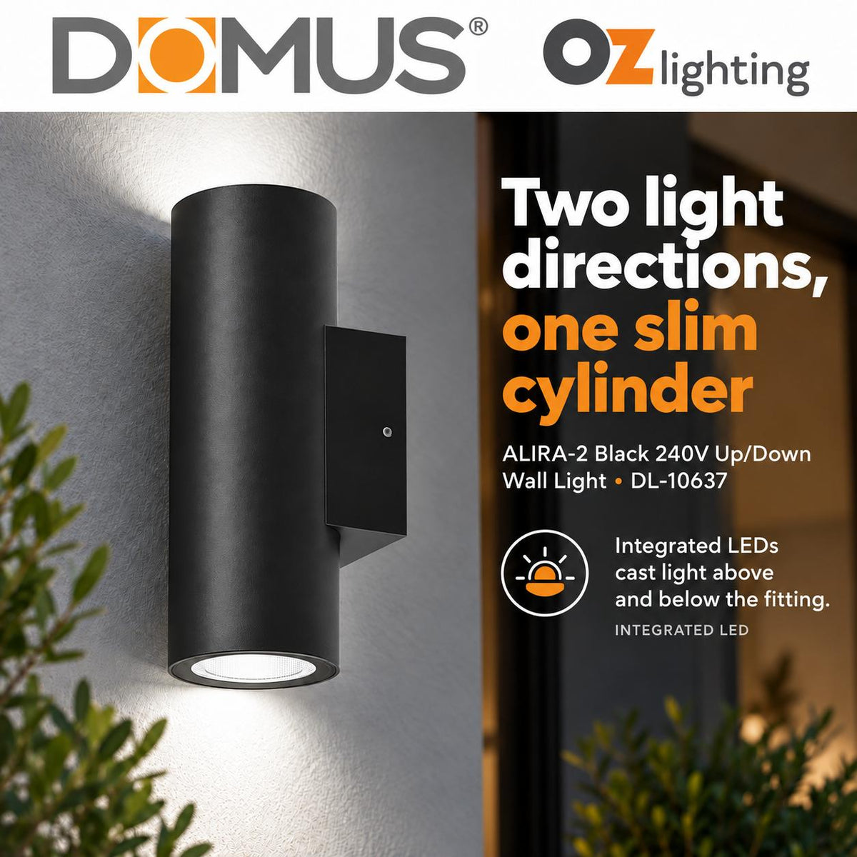 Domus ALIRA-2 Up/Down Wall Light - 240V, IP65-Domus Lighting-Ozlighting.com.au