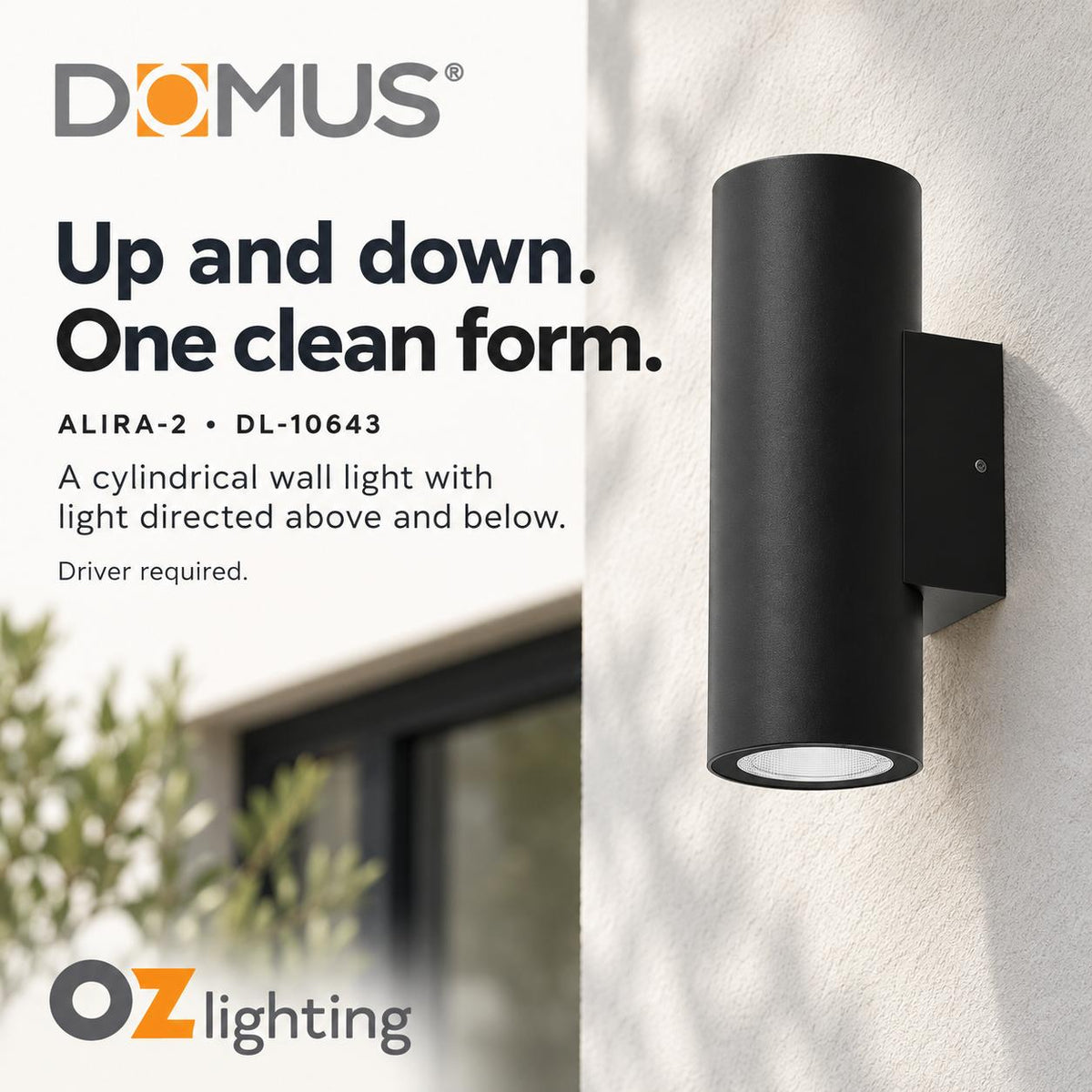 Domus ALIRA-2 Up/Down Wall Light - 24V DC, IP65 - DRIVER REQUIRED-Domus Lighting-Ozlighting.com.au