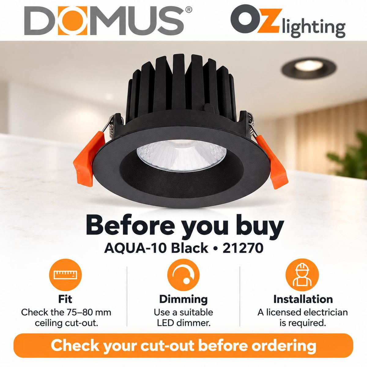Domus AQUA-10-TRIO LED Downlight - 10W, Tri-Colour, Dimmable, IP65, Deep Face-Domus Lighting-Ozlighting.com.au
