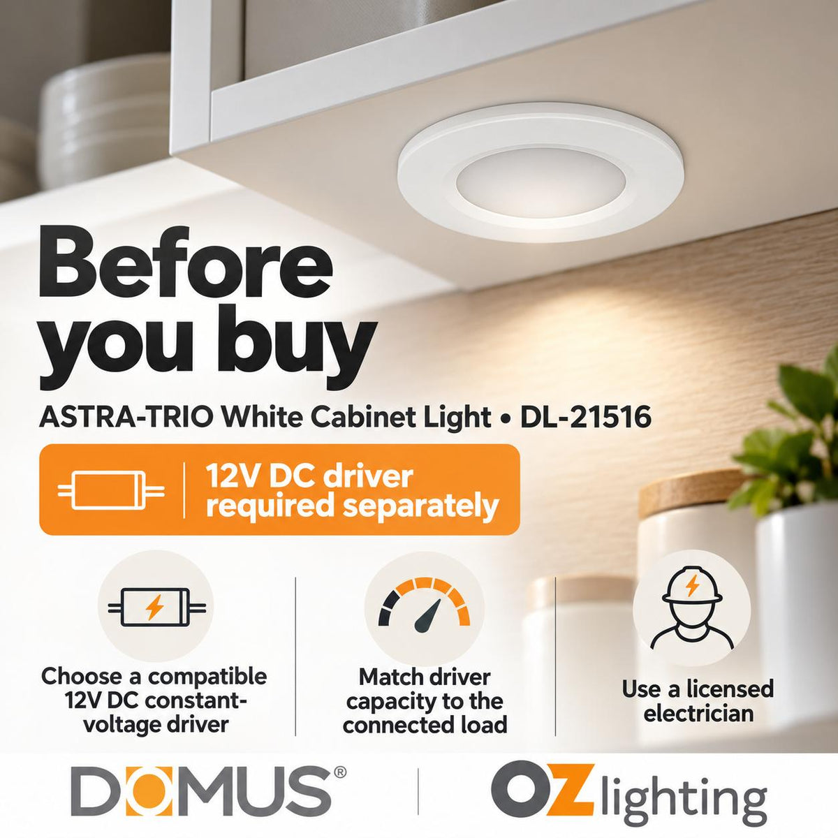 Domus ASTRA-TRIO LED Cabinet Light - 3.6W, 12V, Tri-Colour, Colour Switchable, Recessed, Surface Mounted - DRIVER REQUIRED-Domus Lighting-Ozlighting.com.au