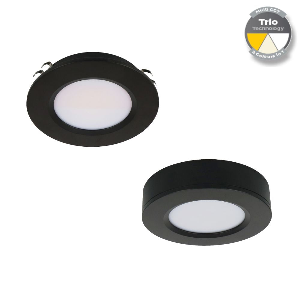 Domus ASTRA-TRIO LED Cabinet Light - 3.6W, 12V, Tri-Colour, Colour Switchable, Recessed, Surface Mounted - DRIVER REQUIRED-Domus Lighting-Ozlighting.com.au