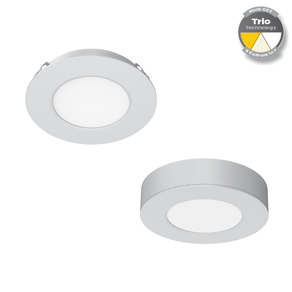 Domus ASTRA-TRIO LED Cabinet Light - 3.6W, 12V, Tri-Colour, Colour Switchable, Recessed, Surface Mounted - DRIVER REQUIRED-Domus Lighting-Ozlighting.com.au