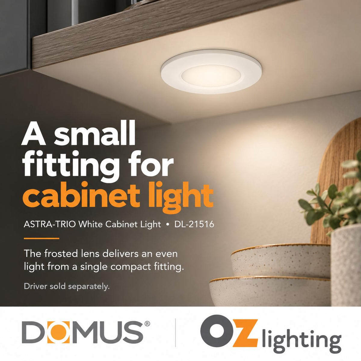 Domus ASTRA-TRIO LED Cabinet Light - 3.6W, 12V, Tri-Colour, Colour Switchable, Recessed, Surface Mounted - DRIVER REQUIRED-Domus Lighting-Ozlighting.com.au