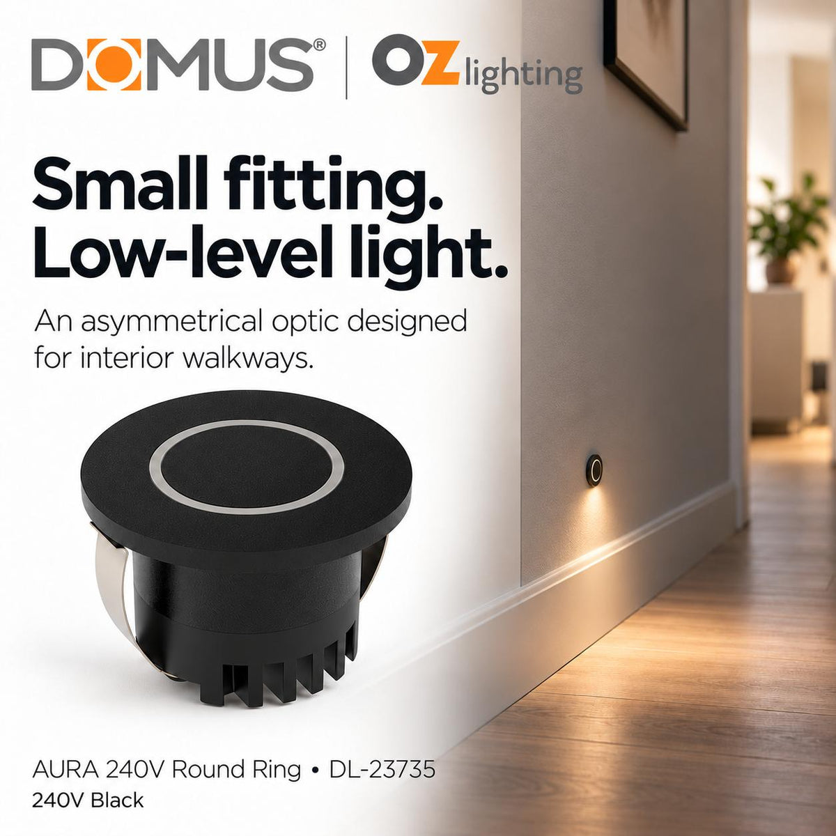 Domus AURA-240V-RND-BLK LED Step Light - 3W, 240V, Tri-Colour, IP20, Recessed, Round, 45mm, Black-Domus Lighting-Ozlighting.com.au