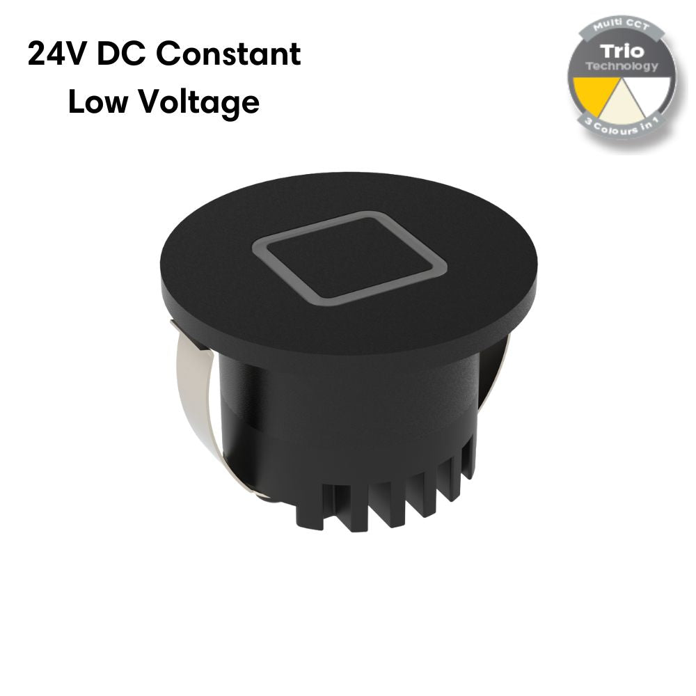 Domus AURA-24V-RND-BLK LED Step Light - 3W, 24V DC, Tri-Colour, IP20, Recessed, Round, 45mm, Black - DRIVER REQUIRED-Domus Lighting-Ozlighting.com.au