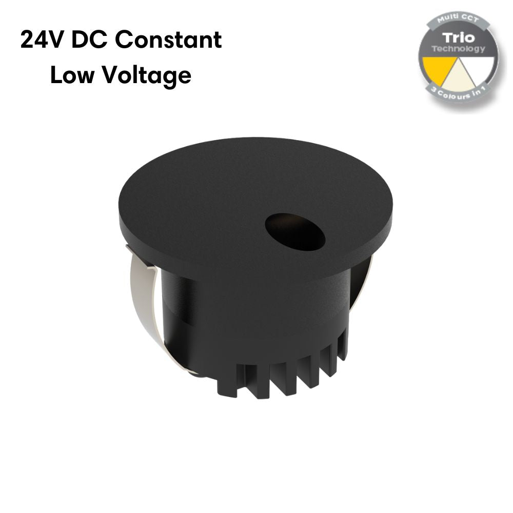 Domus AURA-24V-RND-BLK LED Step Light - 3W, 24V DC, Tri-Colour, IP20, Recessed, Round, 45mm, Black - DRIVER REQUIRED-Domus Lighting-Ozlighting.com.au