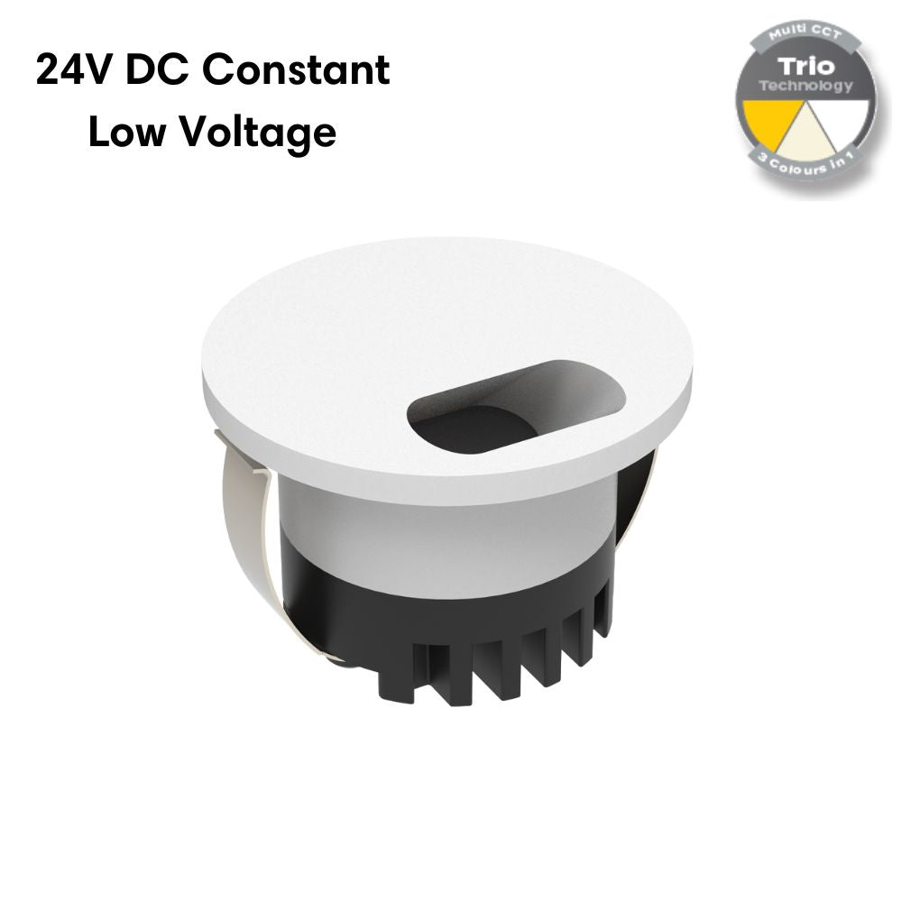 Domus AURA-24V-RND-WHT LED Step Light - 3W, 24V DC, Tri-Colour, IP20, Recessed, Round, 45mm, White - DRIVER REQUIRED-Domus Lighting-Ozlighting.com.au