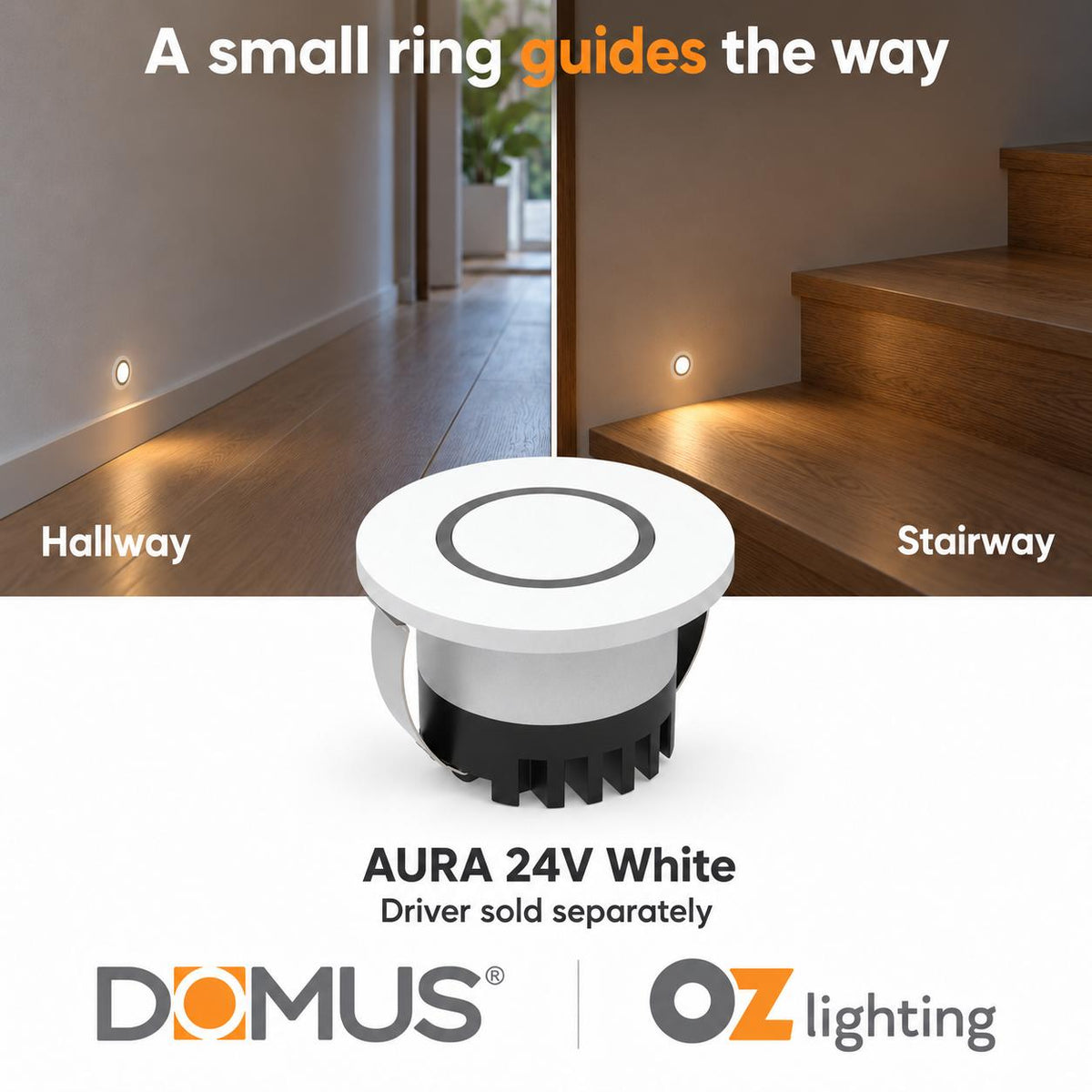 Domus AURA-24V-RND-WHT LED Step Light - 3W, 24V DC, Tri-Colour, IP20, Recessed, Round, 45mm, White - DRIVER REQUIRED-Domus Lighting-Ozlighting.com.au