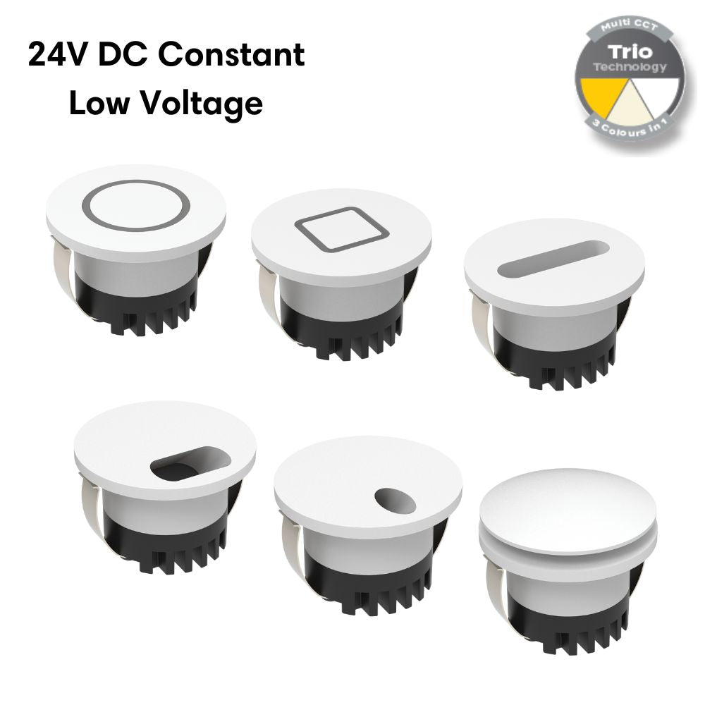 Domus AURA-24V-RND-WHT LED Step Light - 3W, 24V DC, Tri-Colour, IP20, Recessed, Round, 45mm, White - DRIVER REQUIRED-Domus Lighting-Ozlighting.com.au