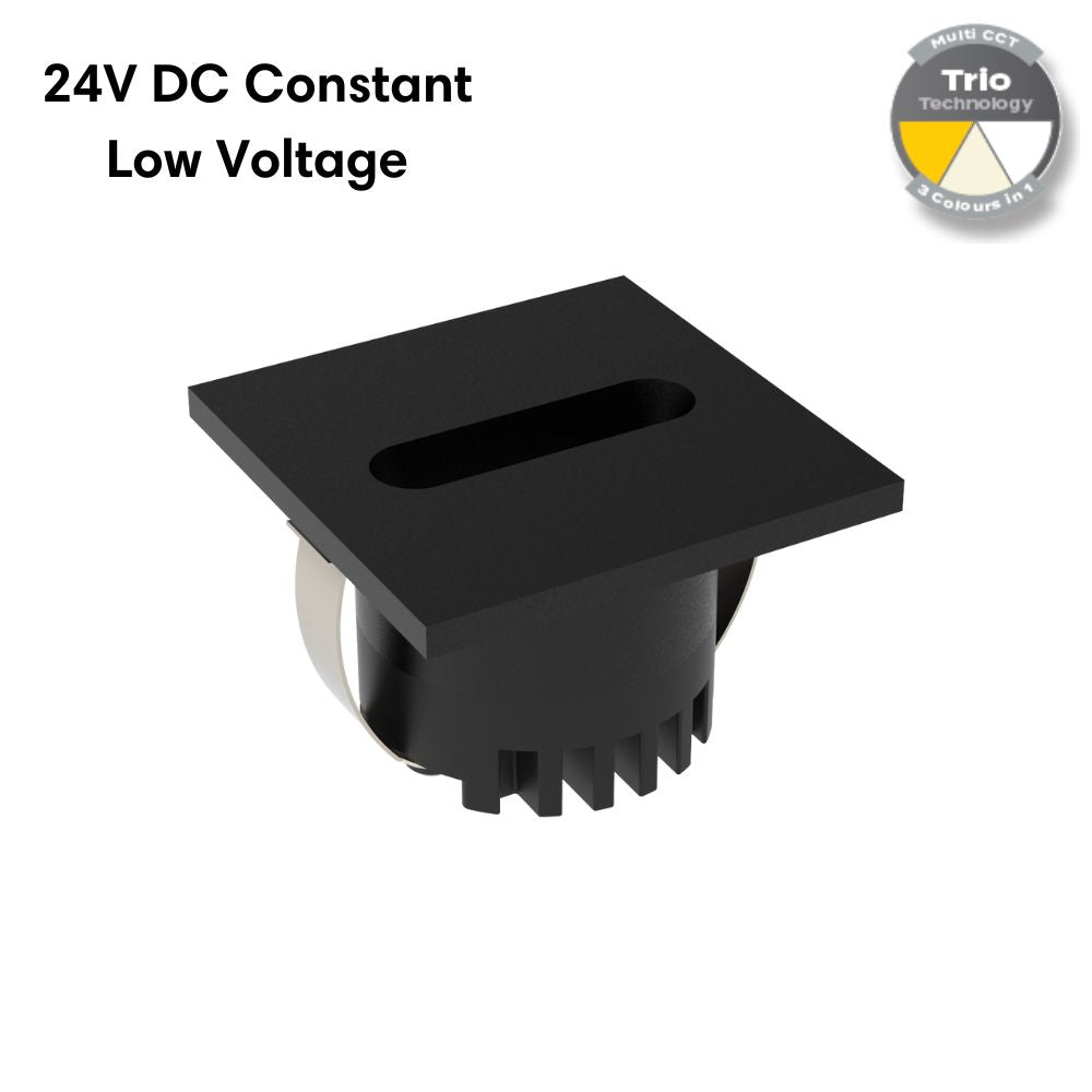 Domus AURA-24V-SQR-BLK LED Step Light - 3W, 24V DC, Tri-Colour, IP20, Recessed, Square, 45mm, Black - DRIVER REQUIRED-Domus Lighting-Ozlighting.com.au