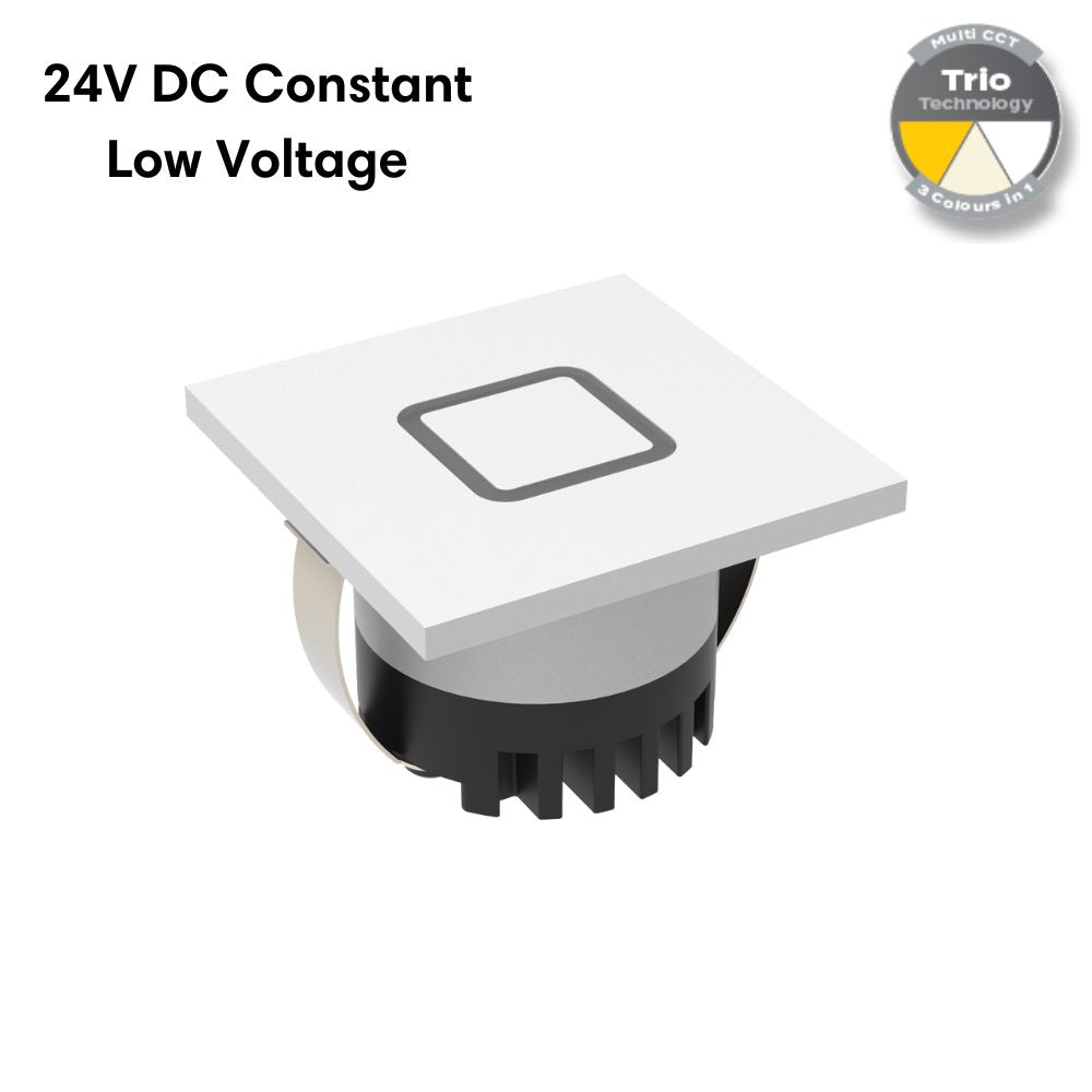 Domus AURA-24V-SQR-WHT LED Step Light - 3W, 24V DC, Tri-Colour, IP20, Recessed, Square, 45mm, White - DRIVER REQUIRED-Domus Lighting-Ozlighting.com.au