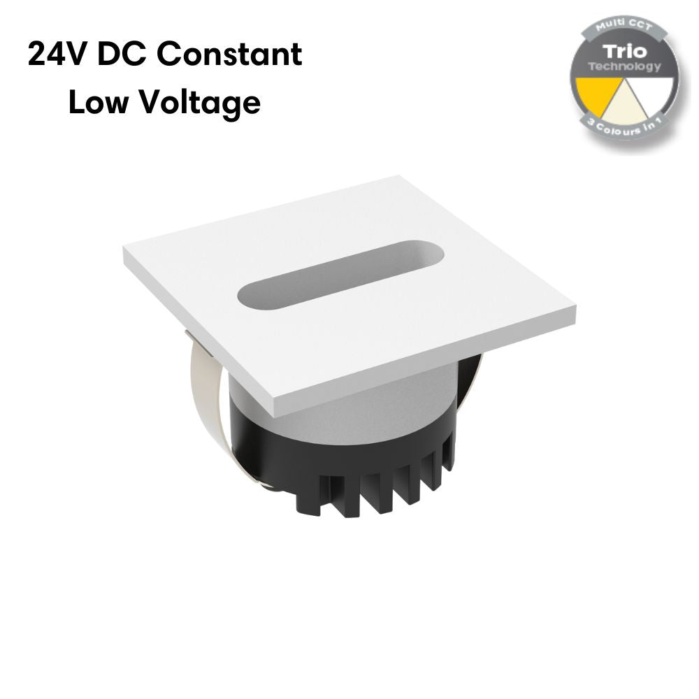 Domus AURA-24V-SQR-WHT LED Step Light - 3W, 24V DC, Tri-Colour, IP20, Recessed, Square, 45mm, White - DRIVER REQUIRED-Domus Lighting-Ozlighting.com.au