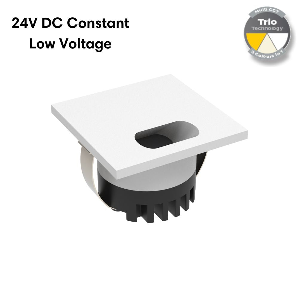 Domus AURA-24V-SQR-WHT LED Step Light - 3W, 24V DC, Tri-Colour, IP20, Recessed, Square, 45mm, White - DRIVER REQUIRED-Domus Lighting-Ozlighting.com.au