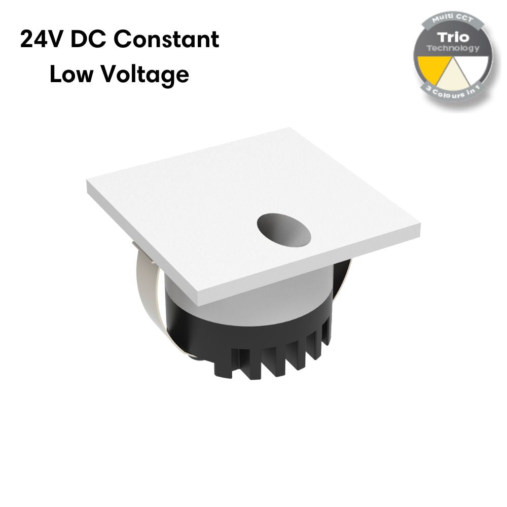 Domus AURA-24V-SQR-WHT LED Step Light - 3W, 24V DC, Tri-Colour, IP20, Recessed, Square, 45mm, White - DRIVER REQUIRED-Domus Lighting-Ozlighting.com.au