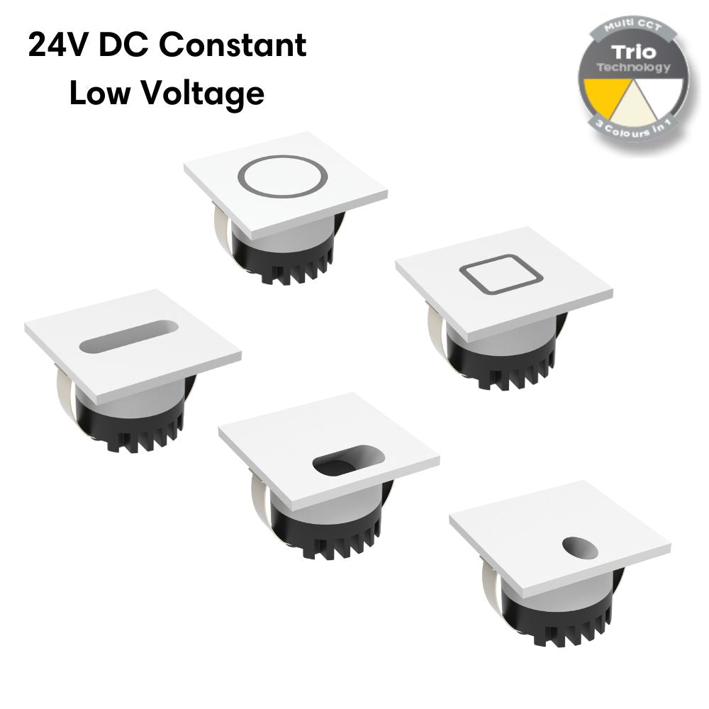 Domus AURA-24V-SQR-WHT LED Step Light - 3W, 24V DC, Tri-Colour, IP20, Recessed, Square, 45mm, White - DRIVER REQUIRED-Domus Lighting-Ozlighting.com.au