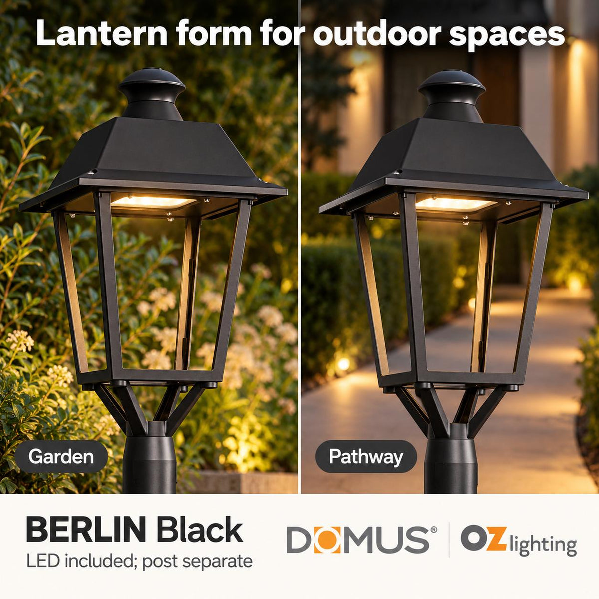 Domus BERLIN LED Post Top Light - 3000K IP65, Black-Domus Lighting-Ozlighting.com.au