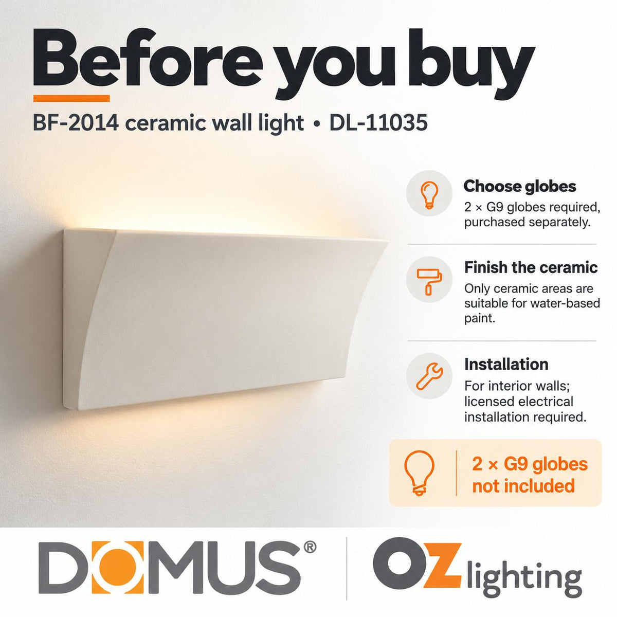 Domus BF-2014 Wall Light - Ceramic, Raw-Domus Lighting-Ozlighting.com.au