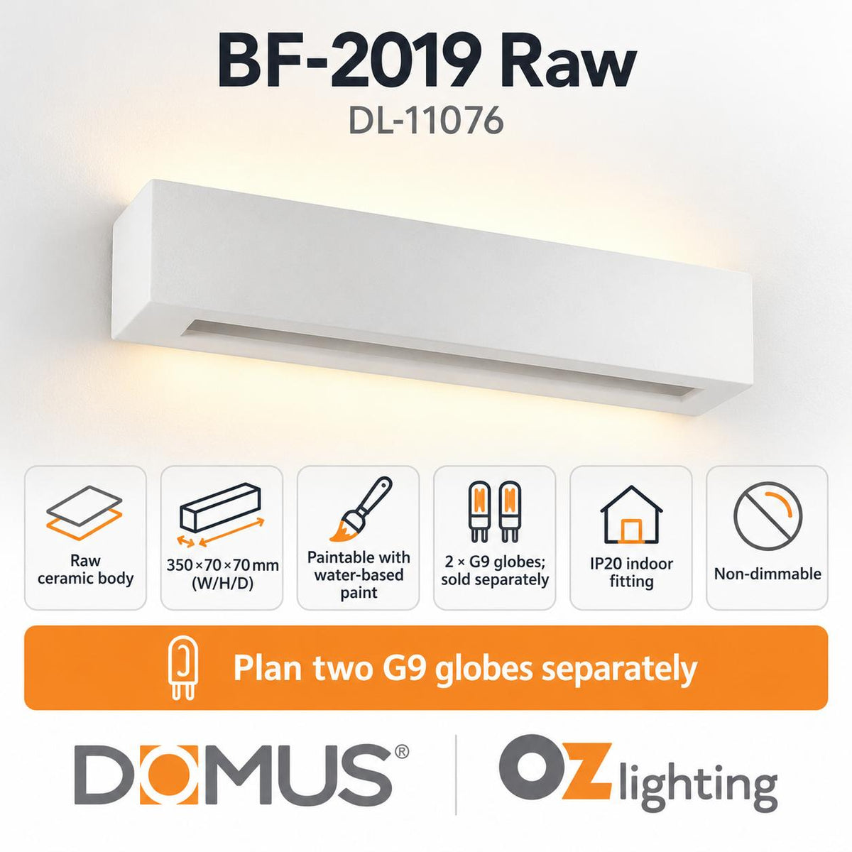 Domus BF-2019 Wall Light - Ceramic, Raw-Domus Lighting-Ozlighting.com.au
