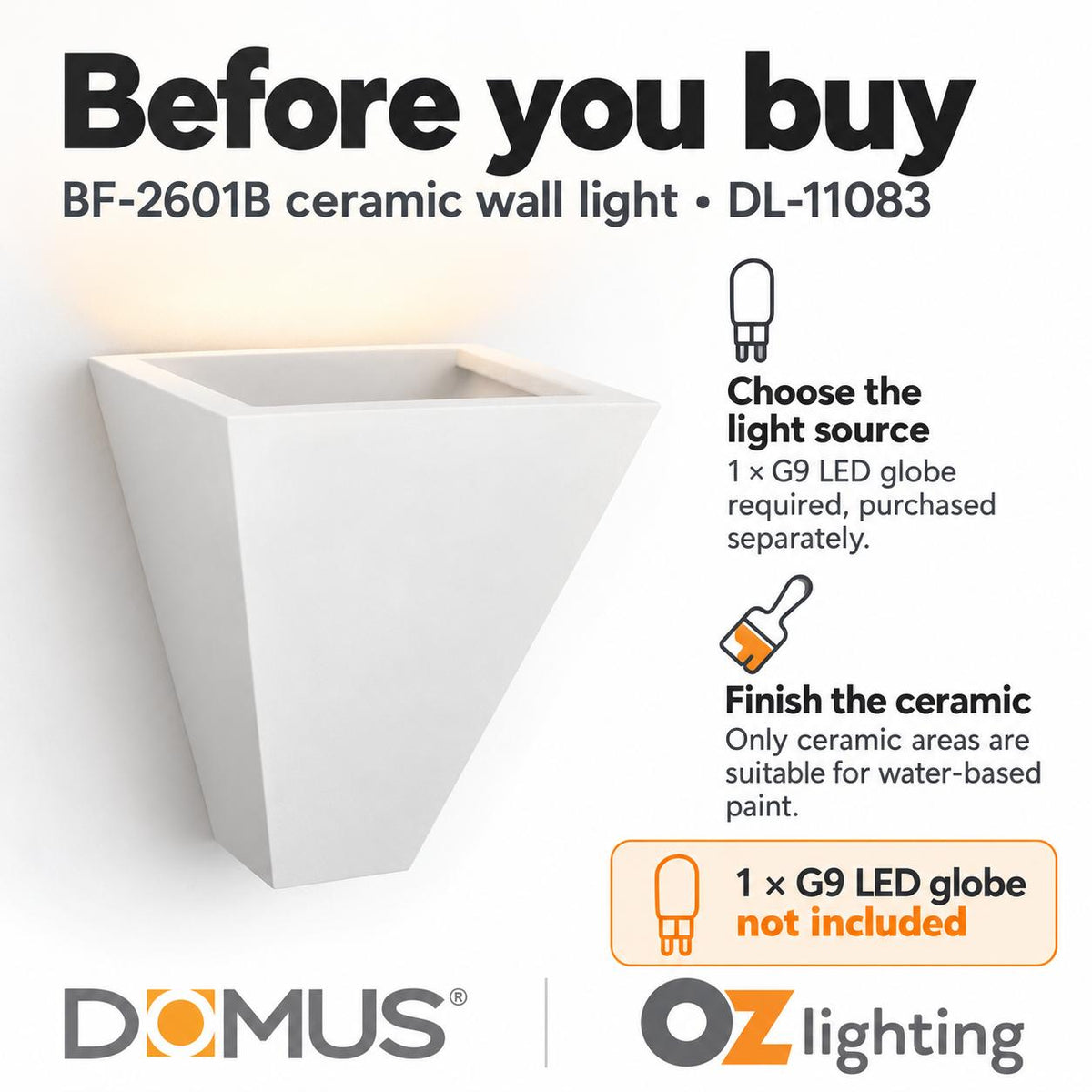 Domus BF-2601B Wall Light - Ceramic, Raw-Domus Lighting-Ozlighting.com.au