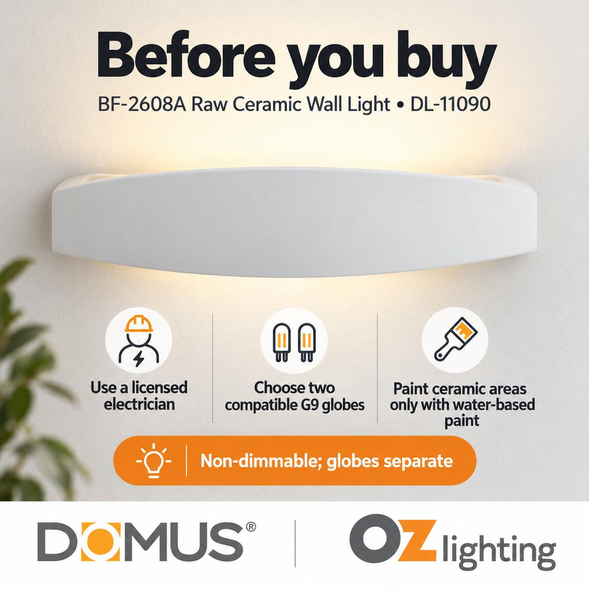 Domus BF-2608A Wall Light - Ceramic, Raw-Domus Lighting-Ozlighting.com.au